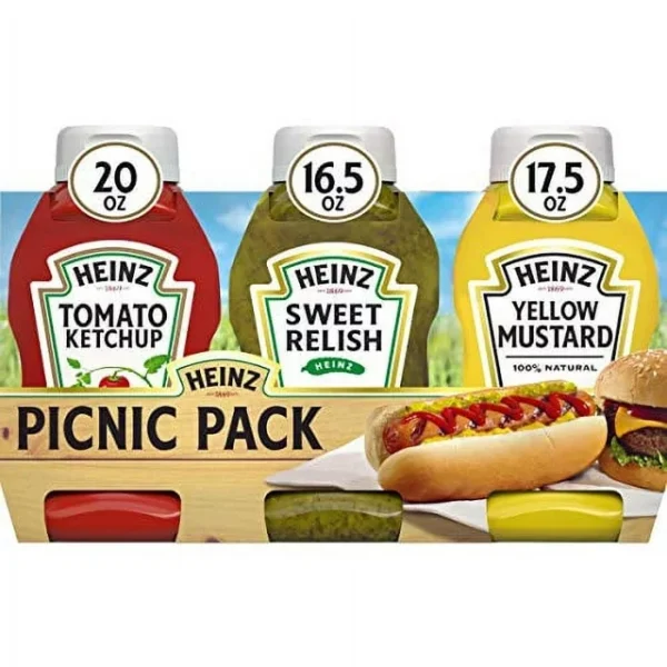 Heinz picnic pack: ketchup, relish, mustard.