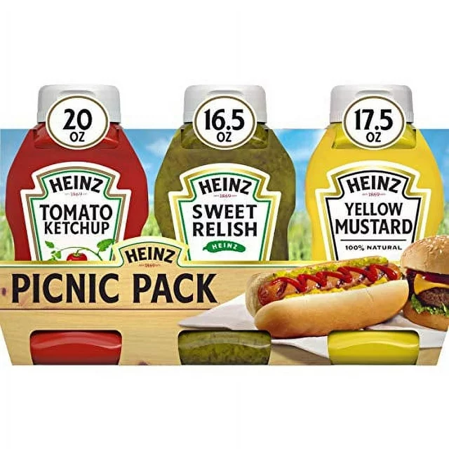 Heinz picnic pack: ketchup, relish, mustard.