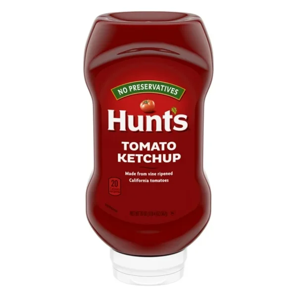 Hunt's Tomato Ketchup bottle, no preservatives.