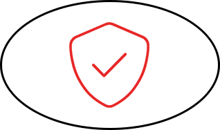 A red and black shield with an image of a check mark