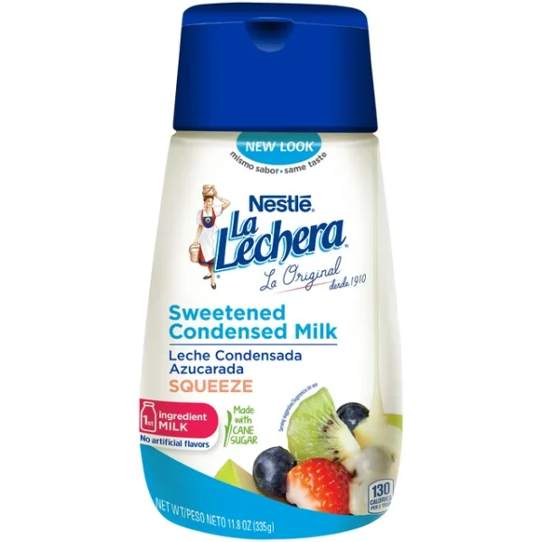 Nestl La Lechera sweetened condensed milk squeeze bottle.