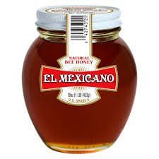 Here's an alt tag for the image: `El Mexicano natural bee honey jar`