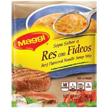 Here's an alt tag for the image: Maggi beef flavored noodle soup mix.